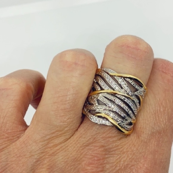 Silver Wide Band White Sapphire Gold Ring - Picture 10 of 16